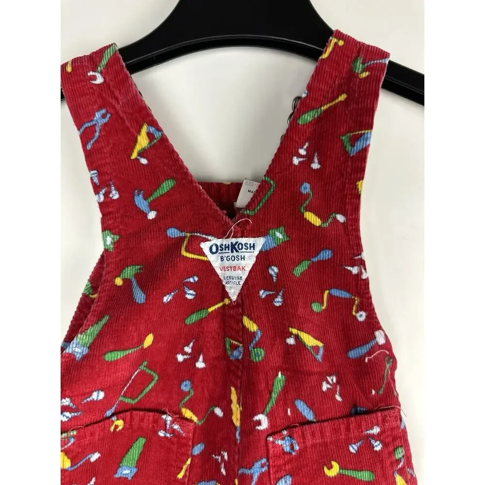 Vintage OshKosh B'Gosh Bib Overalls Red Corduroy Toolbox Tools USA Made 18 Month - Picture 6 of 16